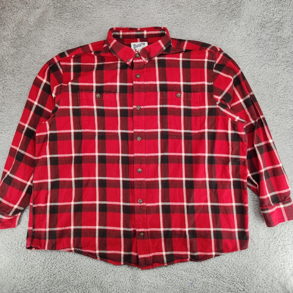 Duluth Relaxed Fit Flannel Shirt Mens 3XL Red Plaid Long Sleeve Button Up